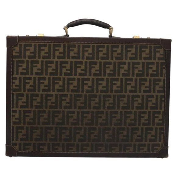 FENDI Attache case Zucca Canvas Trunk Black Brown Auth 113581 - Picture 2 of 16
